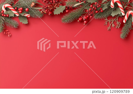 クリスマスをテーマにした鮮やかなアレンジメント 120909789