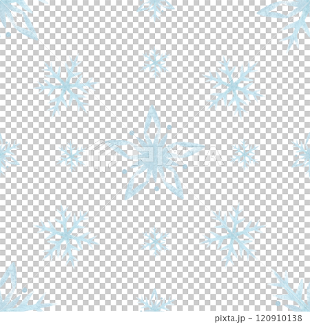 Christmas snowflakes in light blue color. Hand drawn minimalistic watercolor winter seamless pattern isolated from background. For New Year festive packaging paper, textile, fabric and endless design. 120910138