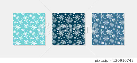 Set of 3 snowflakes seamless pattern. Christmas or winter background. Vector template for wrapping paper, fabric, textile, wallpaper, scrapbooking, etc. 120910745