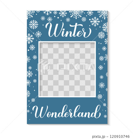 Winter Wonderland photo booth frame with transparent background. Christmas holidays party photobooth props. Vector template. Winter Wonderland photo booth frame with transparent background. Christmas holidays party photobooth props. Vector template. 120910746