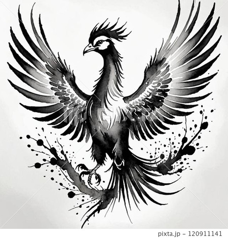 水墨画 鳥の絵 水墨画のとりのイラスト素材 [73077658] - PIXTA