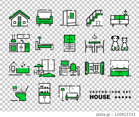Home interior and exterior vector icon set 120911531