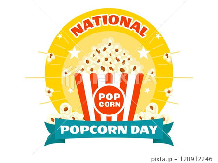 National Popcorn Day Vector Illustration on January 19th Featuring a Big Box of Popcorn for Enjoying Movies in a Flat Style Cartoon Background 120912246