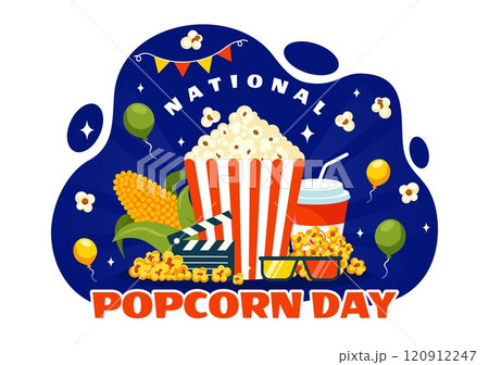 National Popcorn Day Vector Illustration on January 19th Featuring a Big Box of Popcorn for Enjoying Movies in a Flat Style Cartoon Background National Popcorn Day Vector Illustration on January 19th Featuring a Big Box of Popcorn for Enjoying Movies in a Flat Style Cartoon Background 120912247