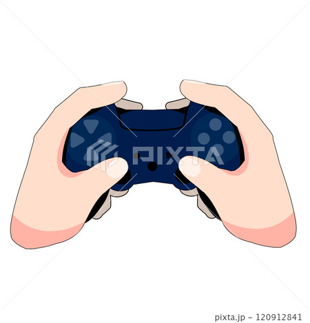 家庭用ゲームコントローラーを持つ手のイラスト 120912841