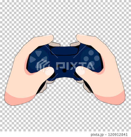 家庭用ゲームコントローラーを持つ手のイラスト 120912841