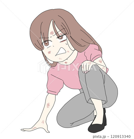 傷だらけで立ち上がる女性 120913340