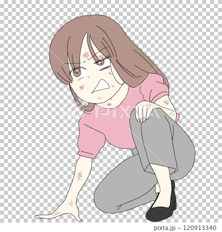 傷だらけで立ち上がる女性 120913340