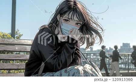 咳き込んでいる体調の悪そうな若い女性