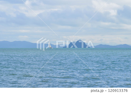 boat or ship in the sea , sea , mountain and island 120913376