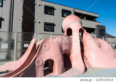 調布市立タコ公園で遊ぶ　冬晴れの青空　東京都調布市小島町 120913914