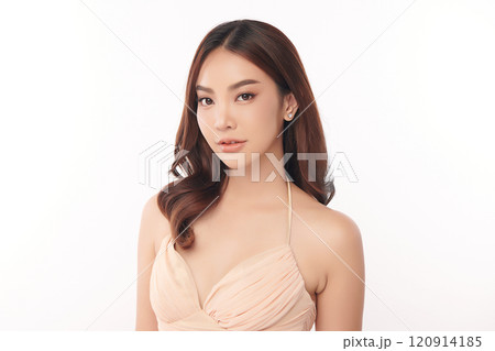 Beautiful young asian woman with clean fresh skin on white background, Face care, Facial treatment, Cosmetology, beauty and spa, Asian women portrait. 120914185