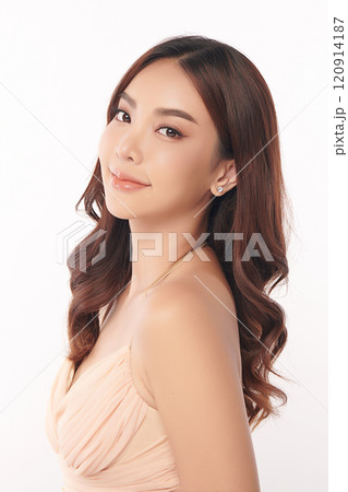Beautiful young asian woman with clean fresh skin on white background, Face care, Facial treatment, Cosmetology, beauty and spa, Asian women portrait. Beautiful young asian woman with clean fresh skin on white background, Face care, Facial treatment, Cosmetology, beauty and spa, Asian women portrait. 120914187