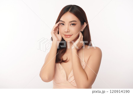 Beautiful young asian woman with clean fresh skin on white background, Face care, Facial treatment, Cosmetology, beauty and spa, Asian women portrait. 120914190