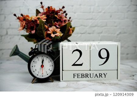 29 February wooden calendar Leap year concept background 120914309
