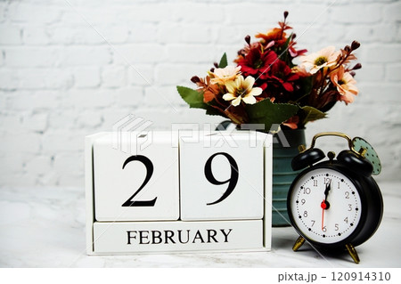 29 February wooden calendar Leap year concept background 120914310