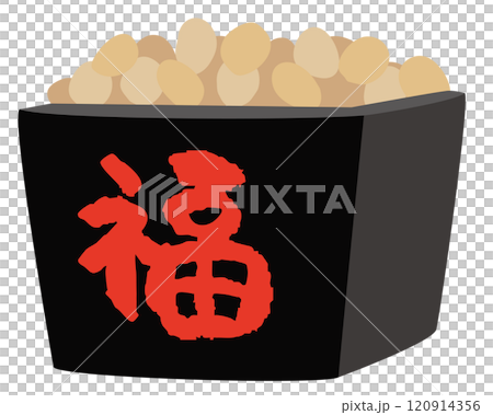 Vector illustration of a lucky bean box with the character "Fuku" (luck) 120914356