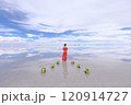 ロマンチックな昼間の撮影｜ウユニ塩湖で撮るオレンジドレスの結婚写真 120914727