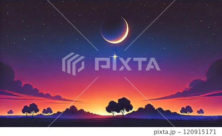 黄昏時の星空に浮かぶ三日月 黄昏時の星空に浮かぶ三日月 120915171