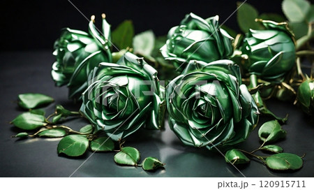 メタリックな緑のバラの造花 メタリックな緑のバラの造花 120915711