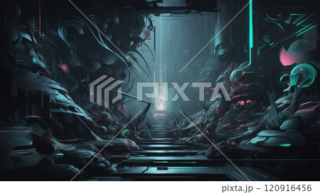 未来の崩壊した都市　一筋の光 120916456