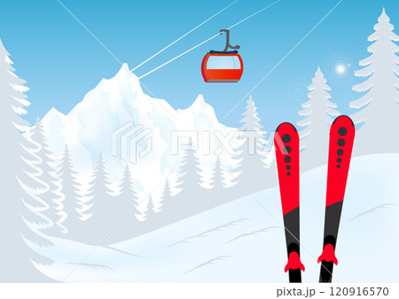 Winter ski resort against winter landscape. Winter ski resort against winter landscape. 120916570