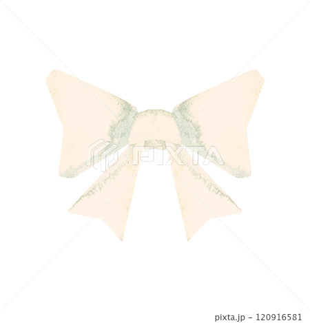 White soft symmetrical bow made of wide ribbon for decorating a bouquet, clothing or festive decoration for a wedding. Clipart. Isolated watercolor illustration. 120916581