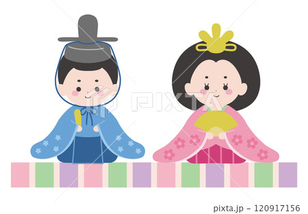 かわいいひな人形のイラスト。ベクター、雛飾り、ひな祭り、桃の節句 120917156