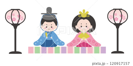 かわいいひな人形のイラスト。ベクター、雛飾り、ひな祭り、桃の節句 120917157