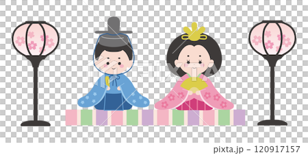 かわいいひな人形のイラスト。ベクター、雛飾り、ひな祭り、桃の節句 120917157