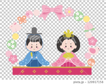 かわいいひなまつりのフレーム。ベクター、雛飾り、ひな祭り、桃の節句 120917158