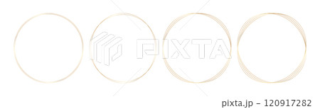 Minimalist shining linear round gold frames. Thin circle shape with double stroke. Simple line art for modern designs. Vector illustration. Minimalist shining linear round gold frames. Thin circle shape with double stroke. Simple line art for modern designs. Vector illustration. 120917282