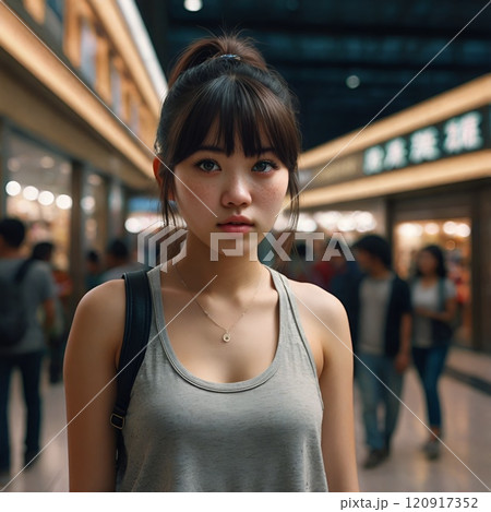 買い物する黒髪のアジア人女性のポートレート 120917352