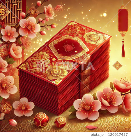 Traditional Red Envelopes with Cherry Blossoms 120917437