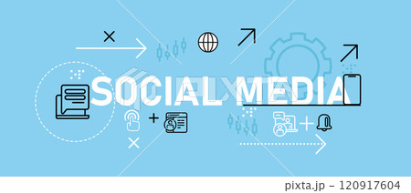 Social media conceptual outline icons internet media technology information network connection symbol design header background 120917604