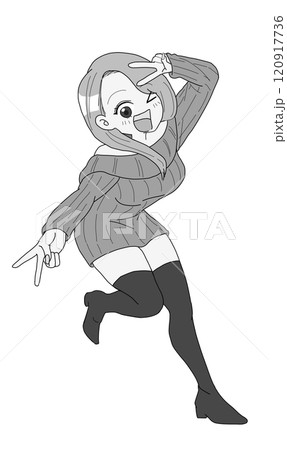 ノリノリでポーズを決めるギャル グレー 120917736