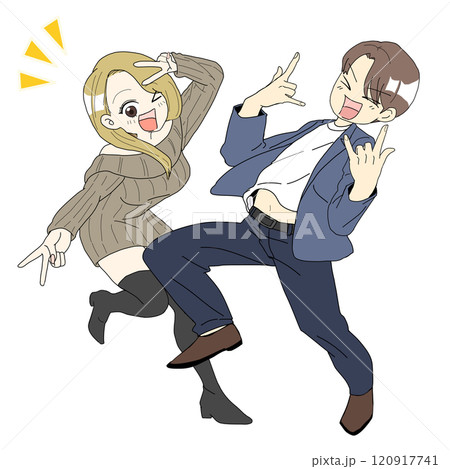 ノリノリでポーズを決める男女　漫符2 120917741