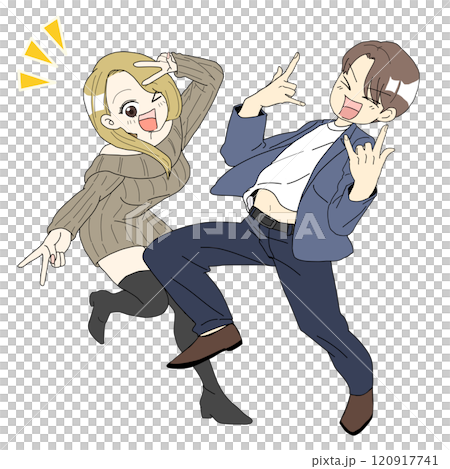 ノリノリでポーズを決める男女　漫符2 120917741