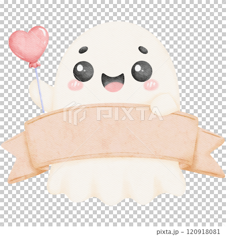 Valentine ghost holding a cheerful banner, capturing love and festive spirit in a cute, playful design. Perfect for valentine themes or romantic decoration. 120918081