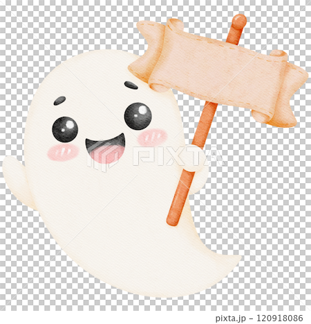 Valentine ghost holding a cheerful banner, capturing love and festive spirit in a cute, playful design. Perfect for valentine themes or romantic decoration. 120918086