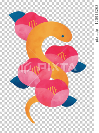 水彩 へびと椿のイラスト3 120918262