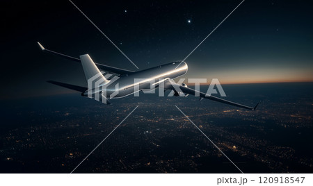 月光を反射するジェット旅客機、ビジネス出張のイメージ 120918547