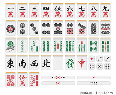麻雀牌と点棒、サイコロのセット 120918779