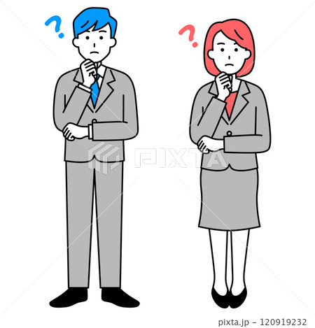 アイデアを考えるスーツの男女　セット（全身） 120919232