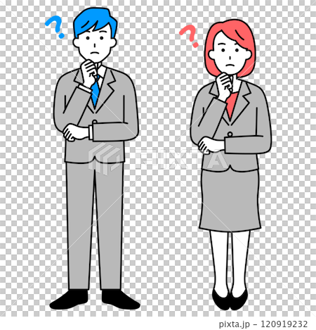 アイデアを考えるスーツの男女　セット（全身） 120919232