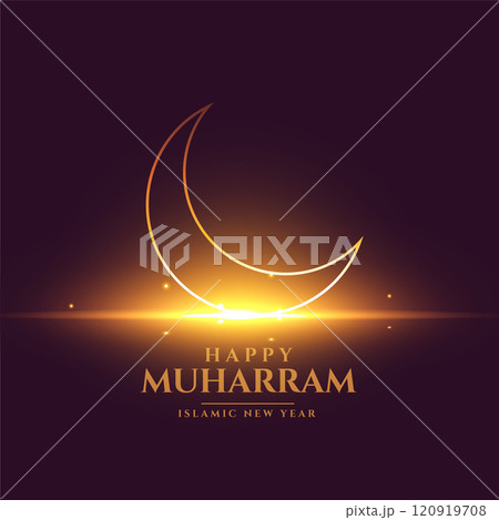 happy muharram shiny card design with crescent moon 120919708