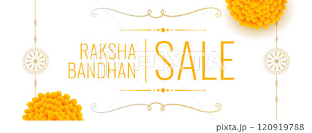 traditional raksha bandhan indian style banner with marigold flower and rakhi design 120919788