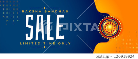 raksha bandhan sale banner with golden rakhi 120919924