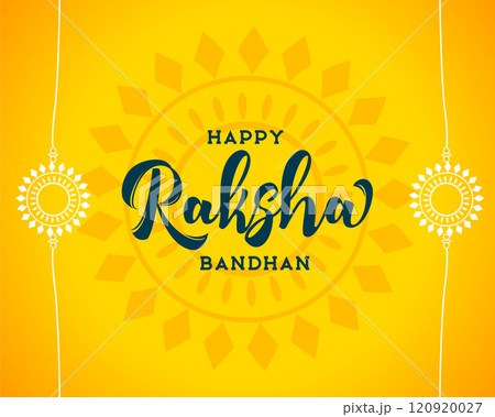 happy raksha bandhan yellow background with rakhi design 120920027