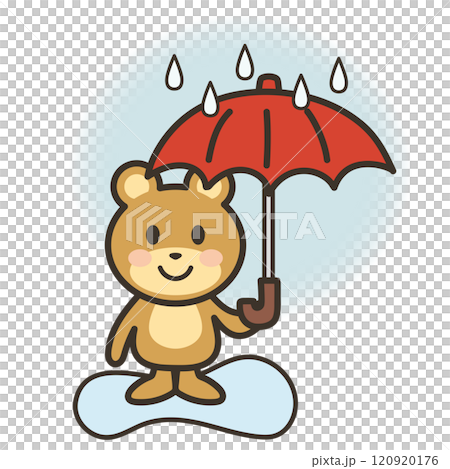 Illustration of a cute bear holding an umbrella on a rainy day 120920176